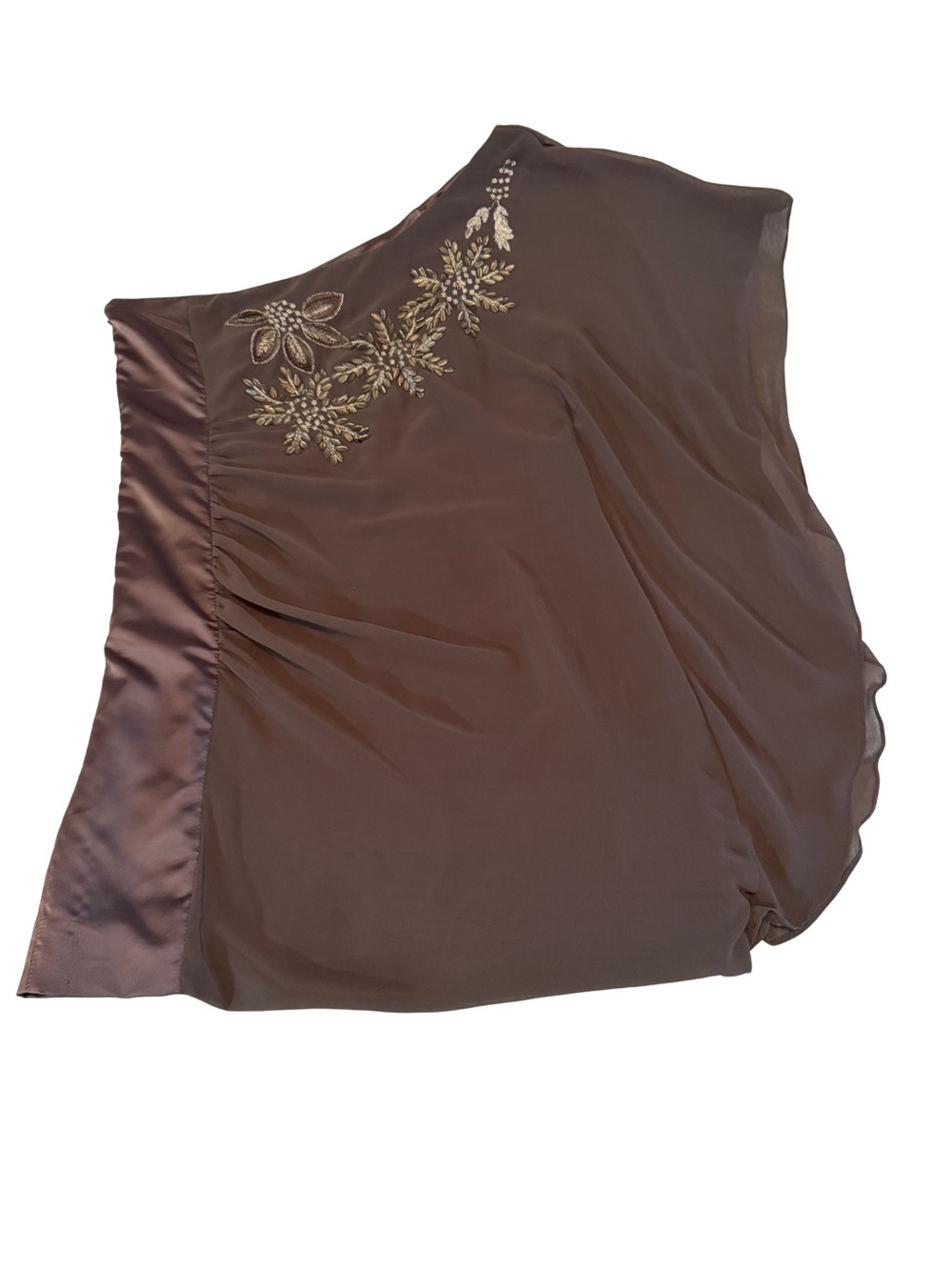 Do & Be One Shoulder Embroidered Cocktail Dress Bronze Brown Size L